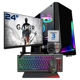 PC Gamer AMD Ryzen 3 3200G B450m Ram 8Gb Ddr4 Ssd Nvme 256Gb Monitor 24"  Wifi Teclado Mouse Rgb W10 Juegos